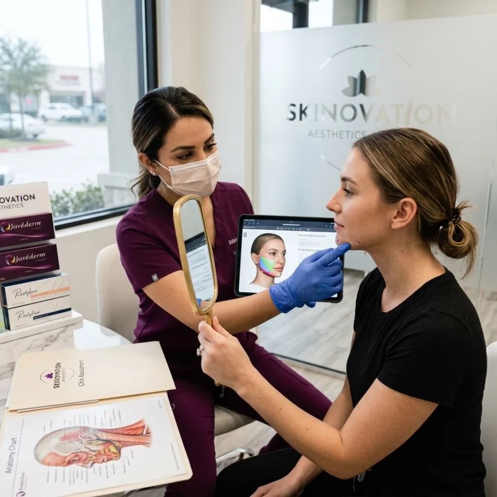 Chin filler consultation at Skinovation Aesthetics in Katy TX