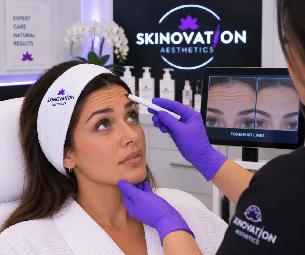 Treatment process for forehead Botox at Skinovation Aesthetics in Katy