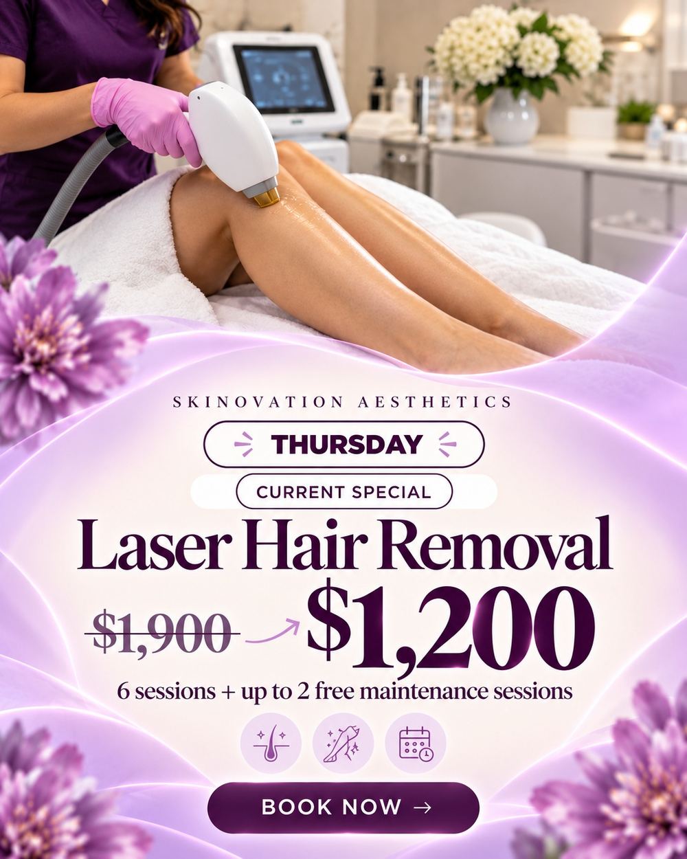Skinovation laser hair removal special in Katy, TX: six sessions for $1,200, plus up to two free maintenance sessions