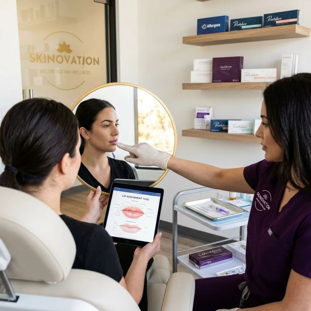 Professional lip filler treatment at Skinovation Aesthetics Katy Texas