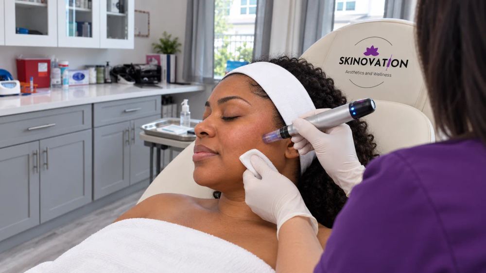 Professional facial microneedling procedure at Skinovation Aesthetics Katy TX