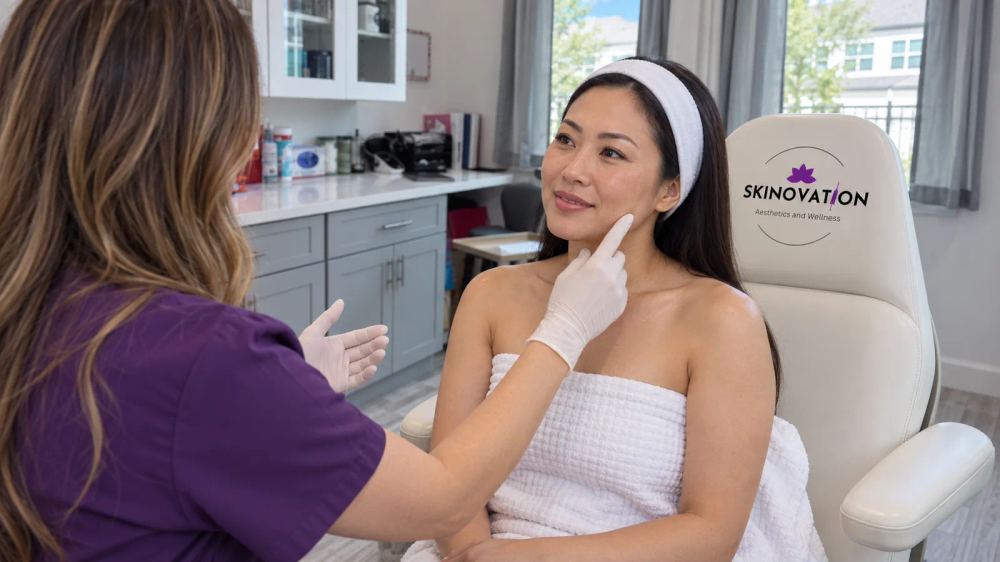 Microneedling consultation at Skinovation Aesthetics in Katy Texas