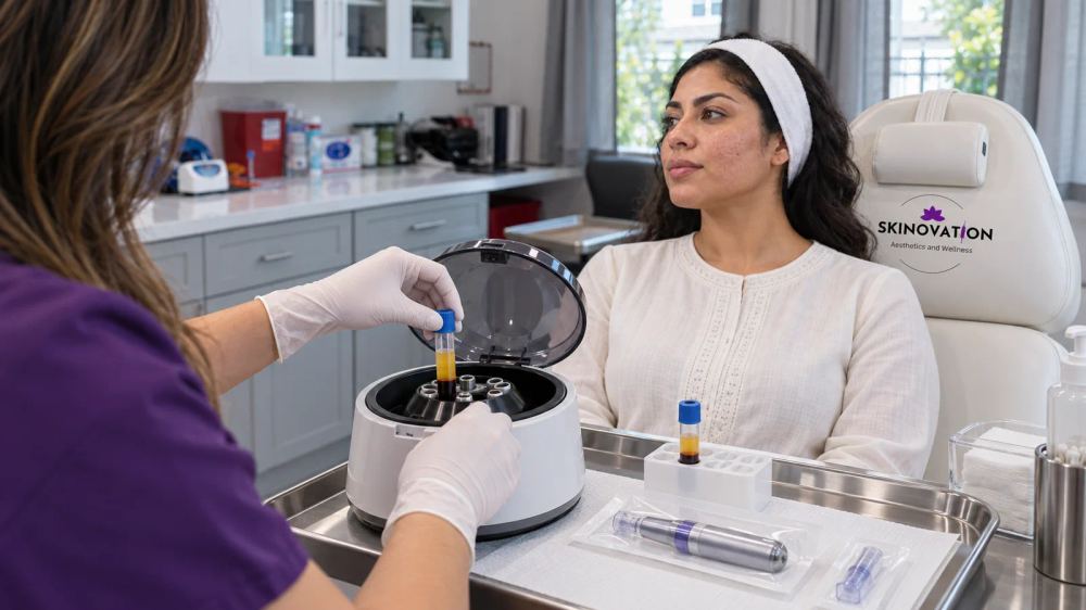 PRP preparation for microneedling treatment at Skinovation Aesthetics in Katy, TX
