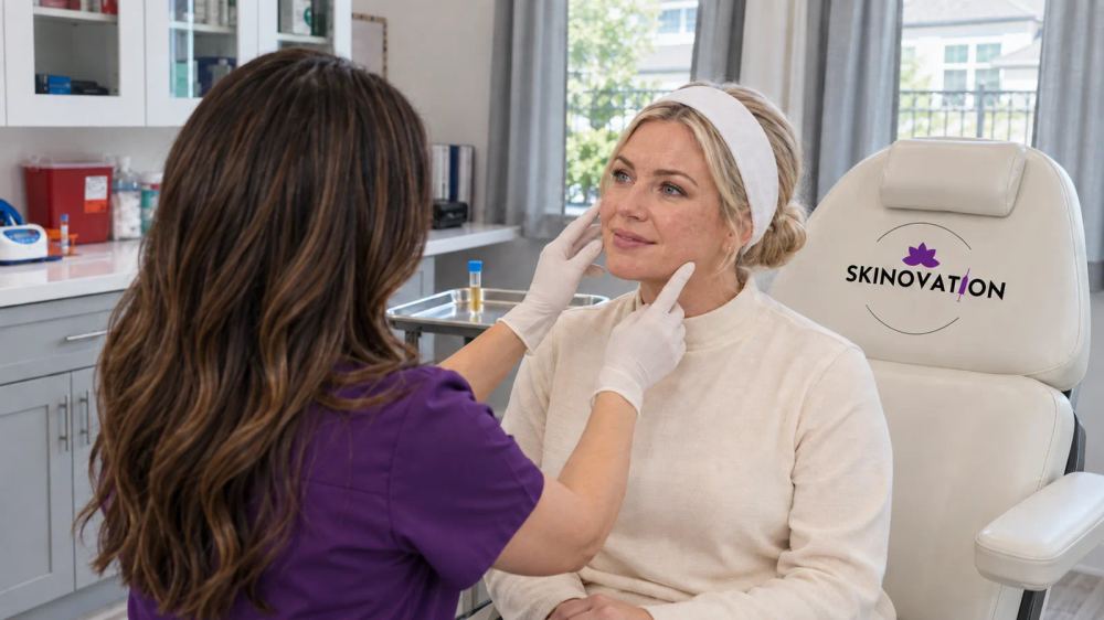 PRP microneedling consultation at Skinovation Aesthetics in Katy, TX