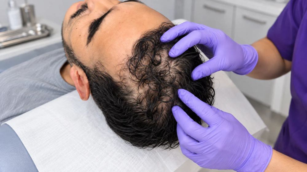 PRP hair restoration consultation for thinning hair at Skinovation Aesthetics in Katy