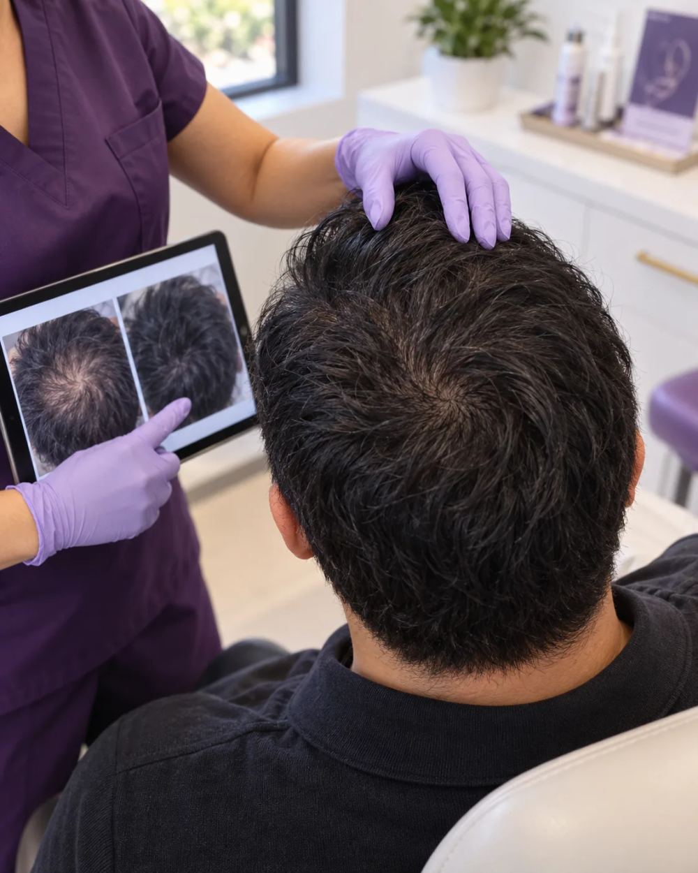 PRP hair restoration consultation at Skinovation Aesthetics in Katy TX