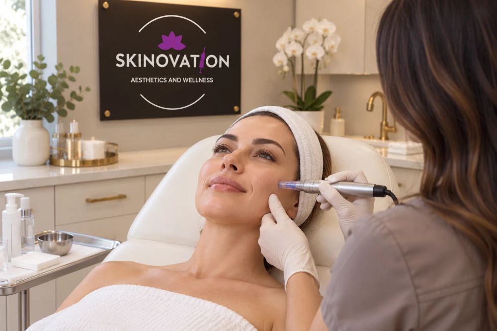 Provider administering personalized Sculptra injections to selected treatment areas as part of a tailored facial rejuvenation plan
