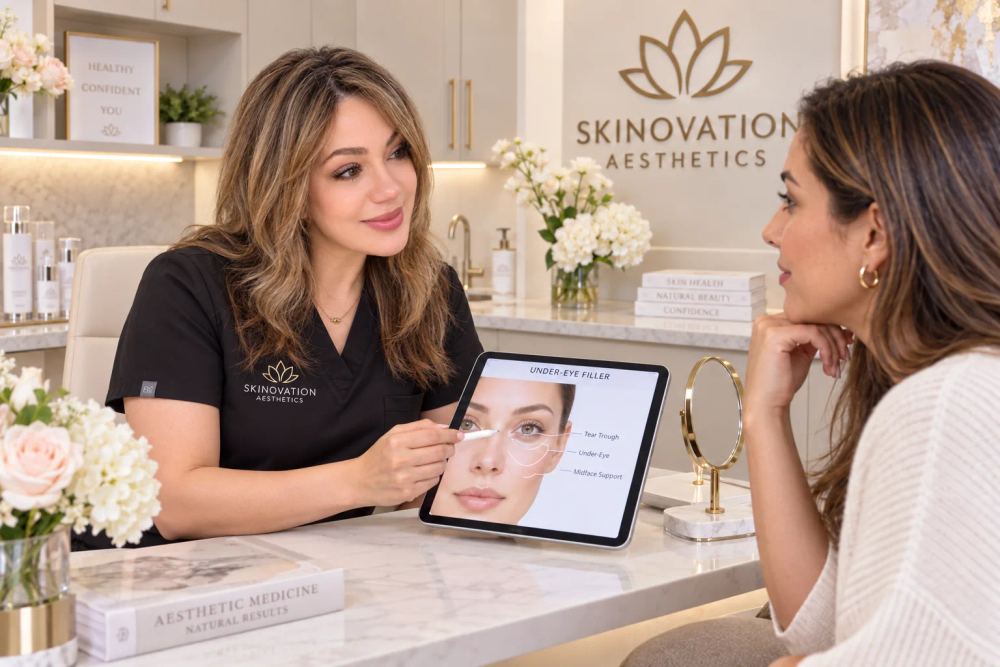 Consultation regarding under-eye filler with Rana at Skinovation Aesthetics Katy TX