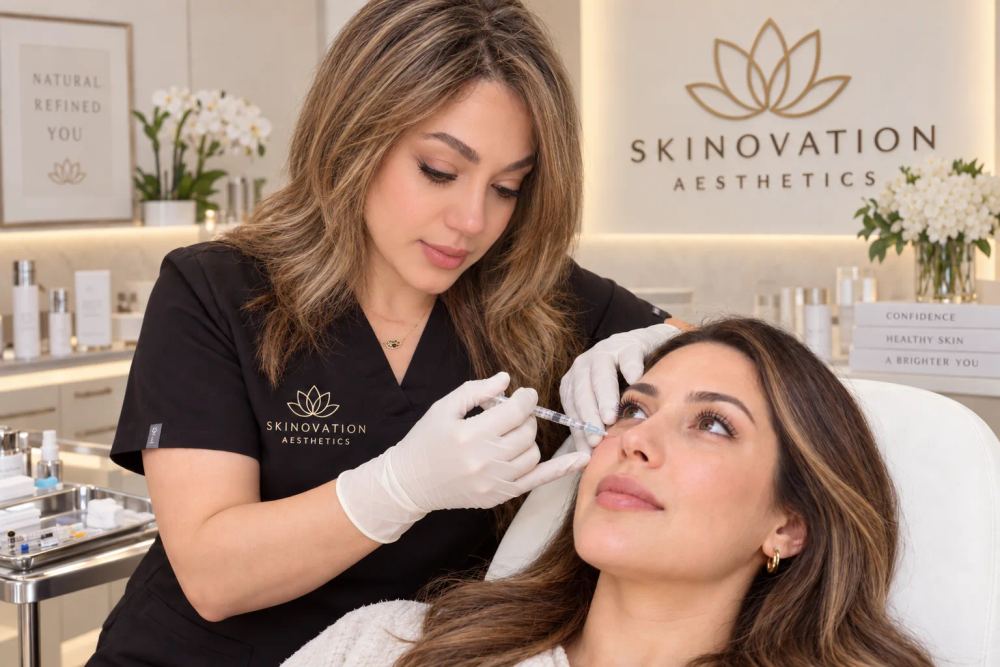 Professional tear trough filler treatment at Skinovation Aesthetics Katy Texas
